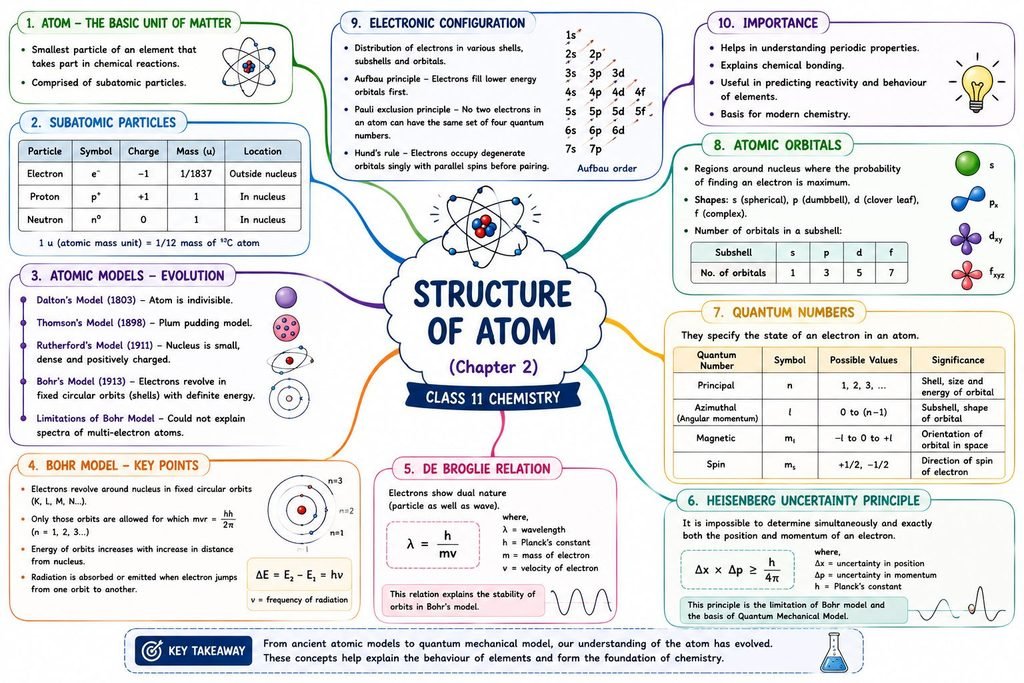 tructure of Atom Class 11 mind map